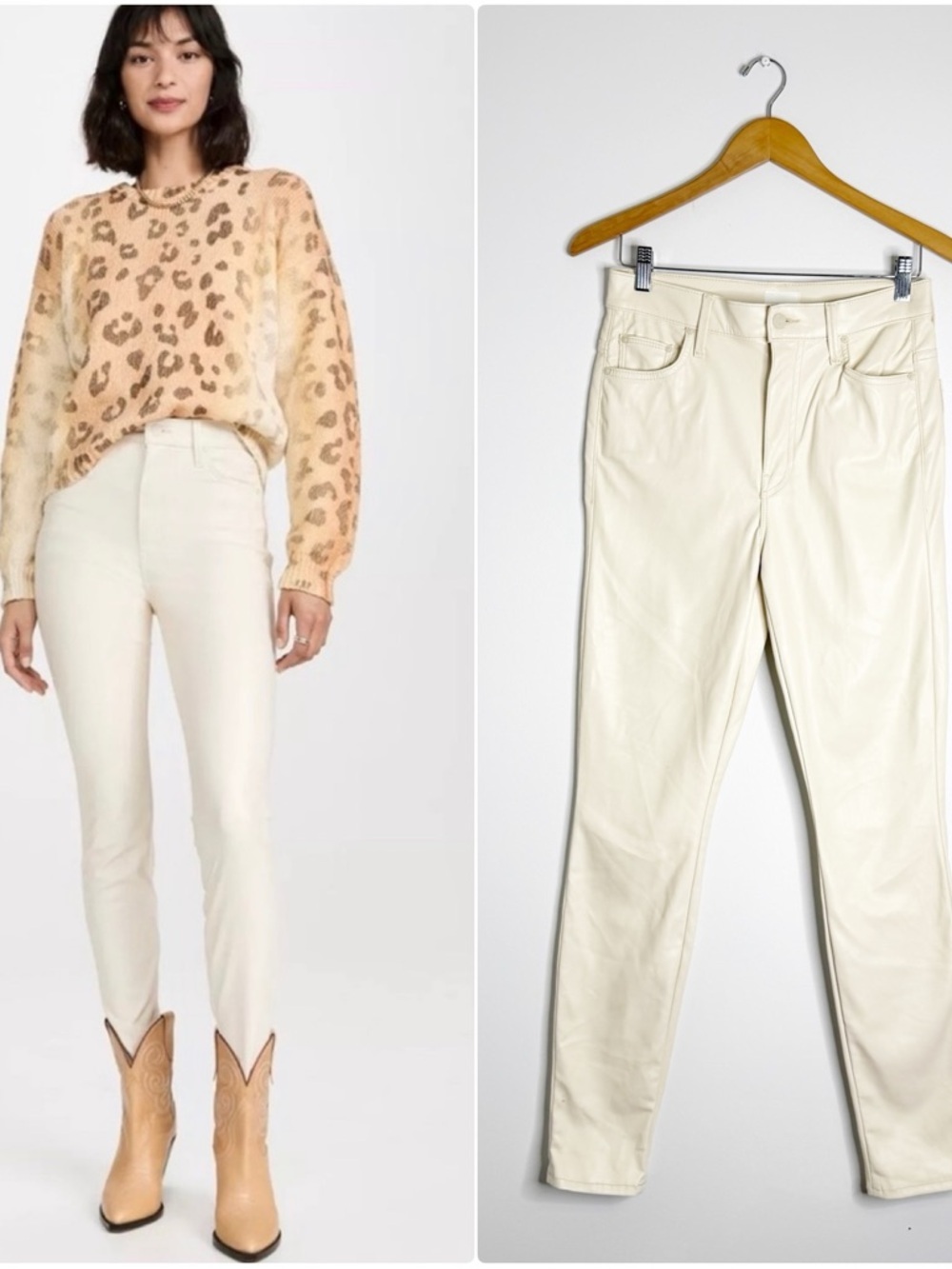 MOTHER The Super Swooner Faux Leather Pants Cream High Rise Skinny Size 28